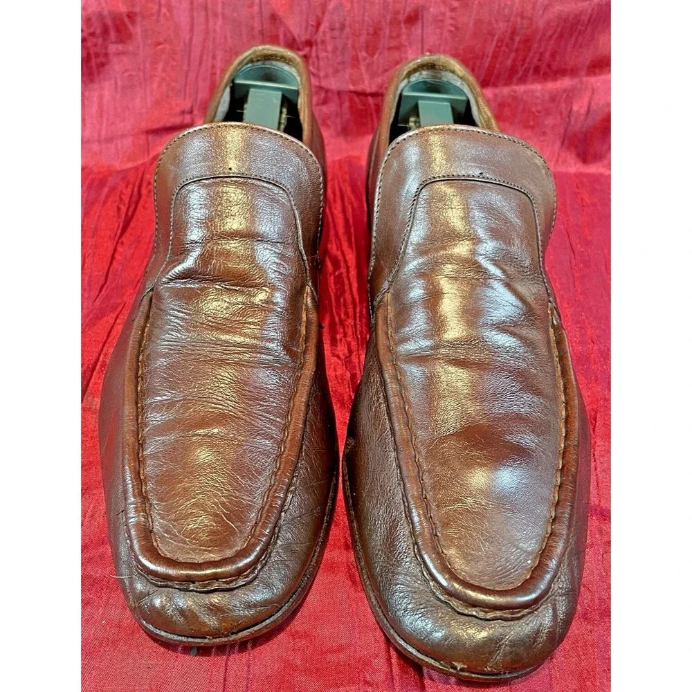 Mens Hanover Softech Brown Leather Loafers sz 9D